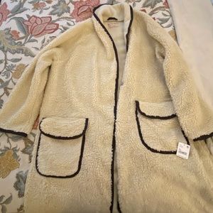 Free People Cream Sherpa Coat with Black Trim